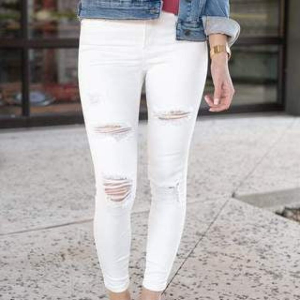 New Grace & Lace Off White Distressed Ankle Length Jeggings (Size 8)